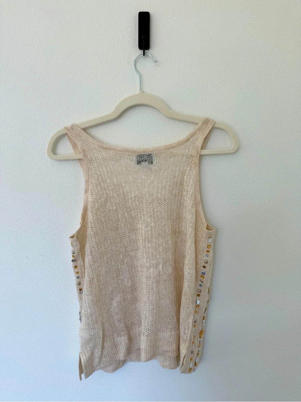J.Crew Collection Embellished Sequin Pointelle Sweater Tank Beige Size Medium